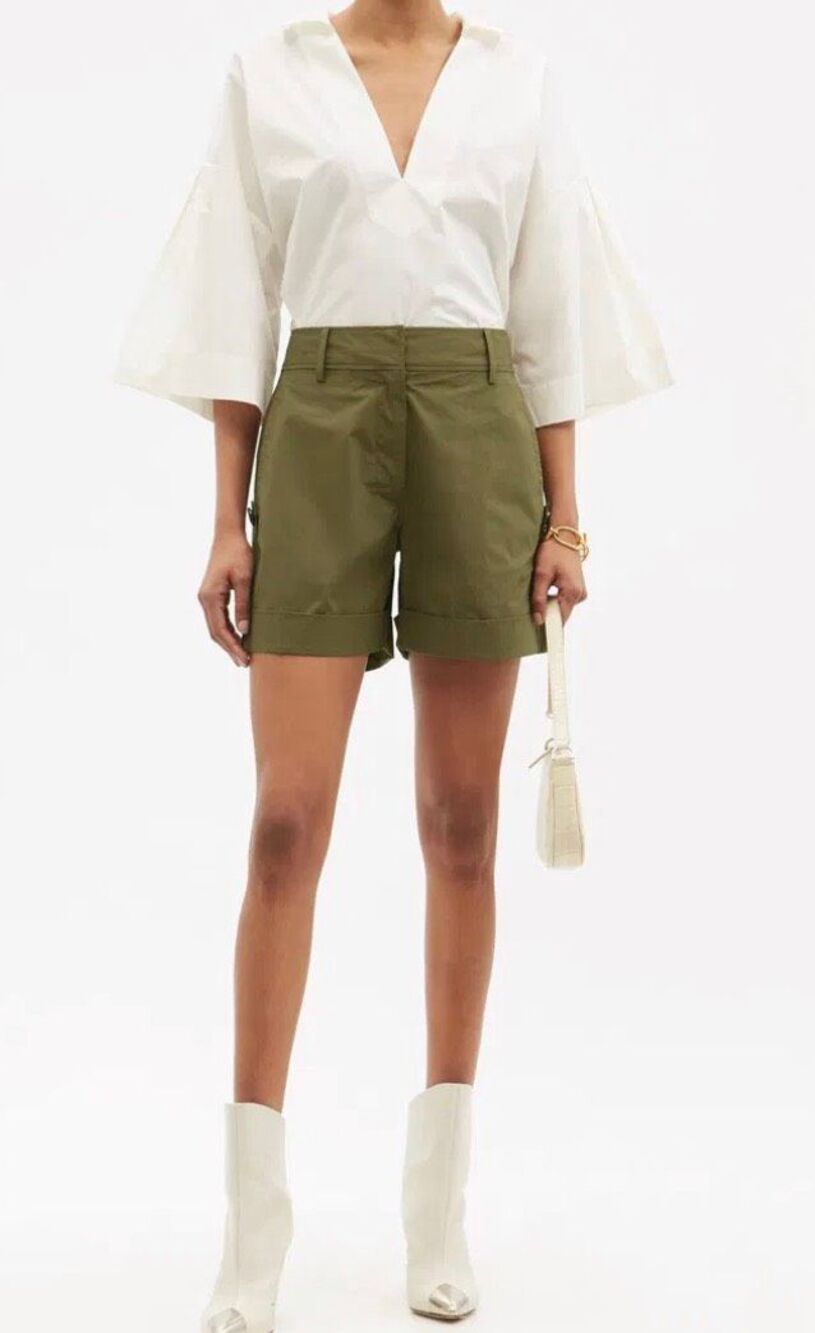 FRAME Channing White Cotton Poplin V-Neck Blouse | Oversized Quiet Luxury Top, M